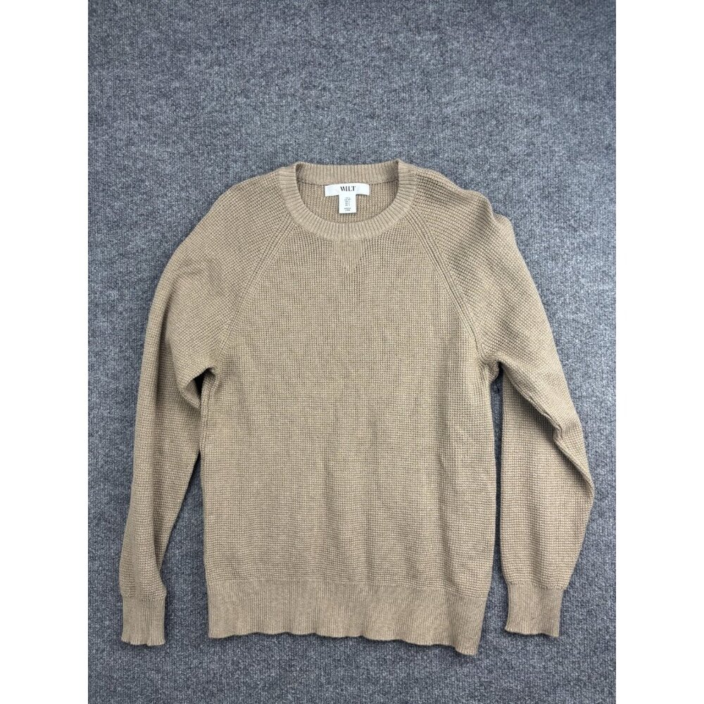 Wilt Sweater Womens Small Beige Cotton Cashmere Waffle‎ Knit Crew Neck Pullover